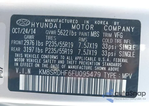 2015 Hyundai Santa Fe Limited из США, поврежденный, VIN KM8SRDHF6FU095479